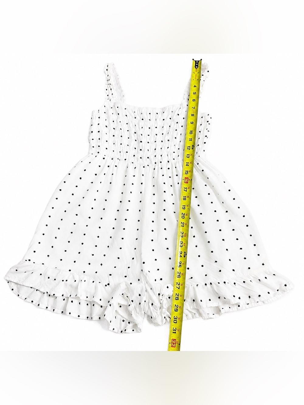 White Birch Romper Size S White Black Polka Dot Smocked Ruffle - Picture 7 of 11